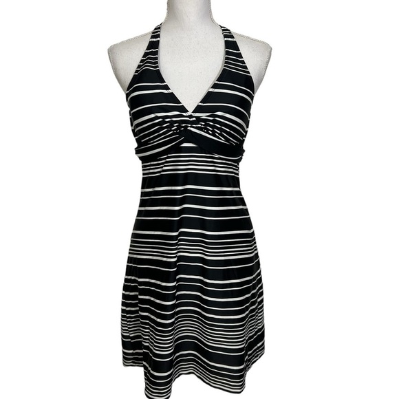 Athleta Other - ATHLETA Women's Black White Striped Halter Swim Dress 36 B/C Underwire Bra